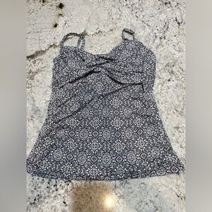 Merona Swim Grey and White Tankini Top Size Large